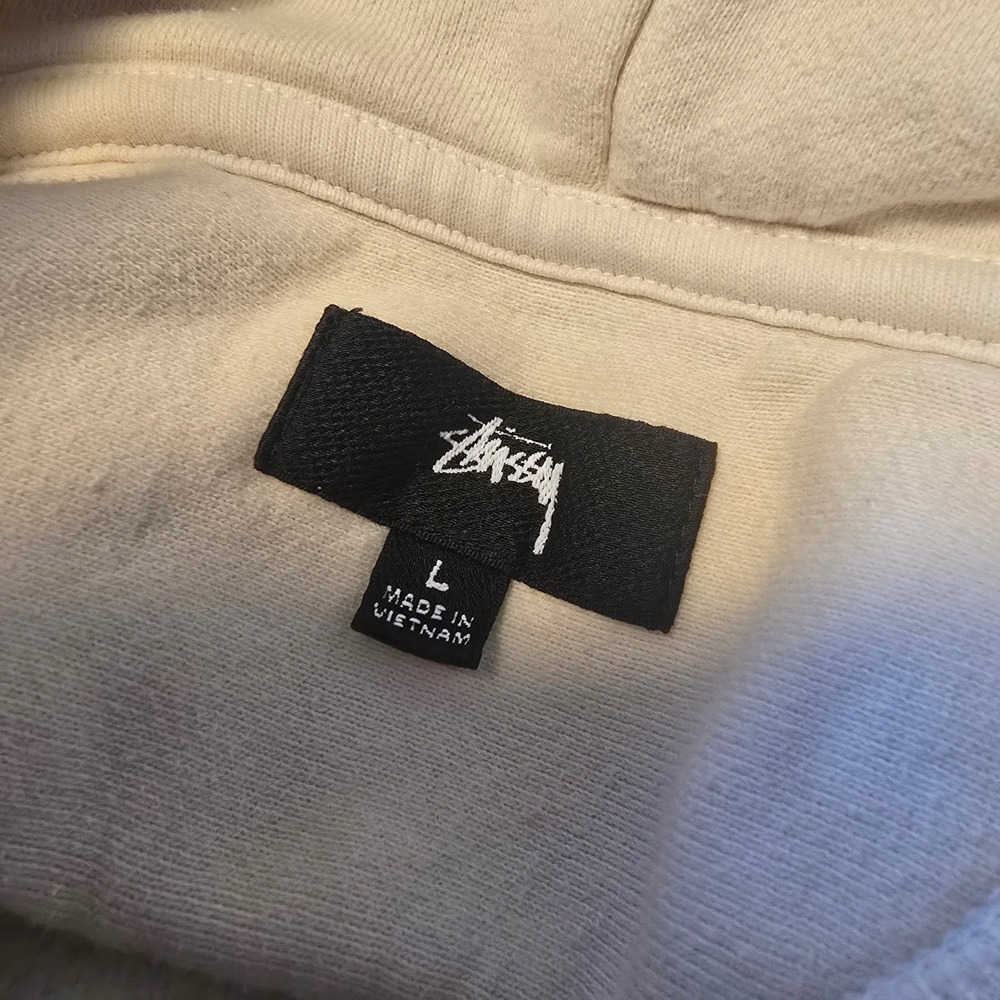 Stussy Stock Logo Hoodie Mens Large Cream Off-White Embroidered Summer 21 118417 - Picture 4 of 7